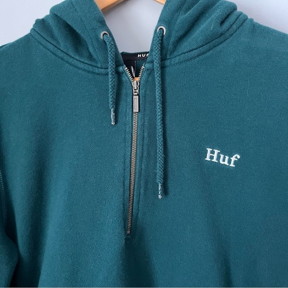 HUF Worldwide Relay French Terry Jade Green Quarter Zip Pullover Hoodie Size S - Picture 8 of 16